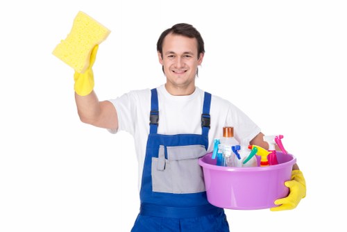 Carpet cleaning team preparing equipment for a scheduled service